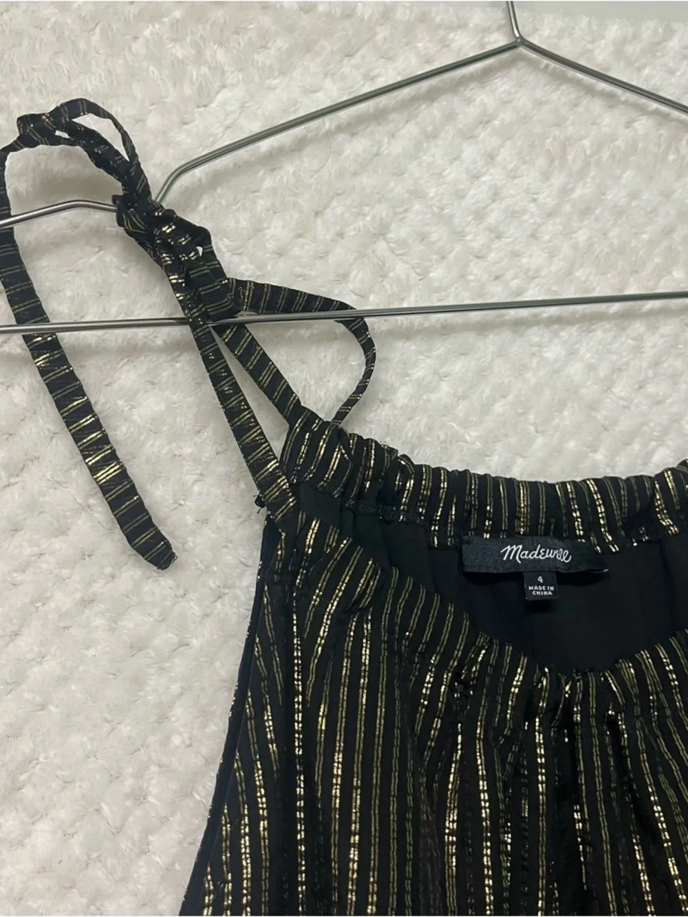 Madewell Black & Gold Metallic Stripe Tie-Shoulder Cami Top Silk Lightweight 4 - Picture 3 of 10